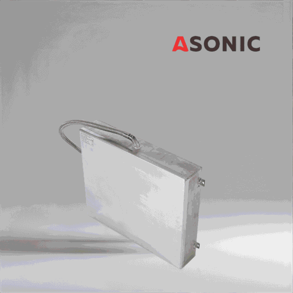 ASONIC IND-PLATE ултразвуков плосък преобразувател, издръжлива конструкция от неръждаема стомана за индустриални ултразвукови почистващи приложения.
