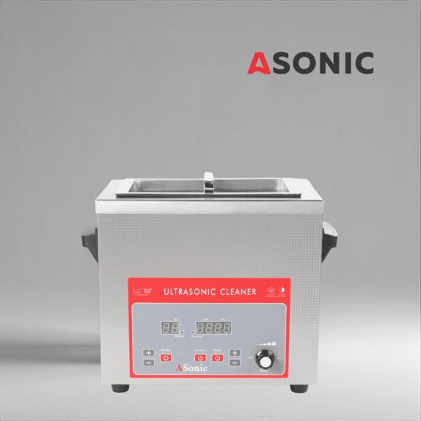 ASONIC 4L ултразвуков почистващ уред с капак от неръждаема стомана, предназначен за професионална промишлена употреба.