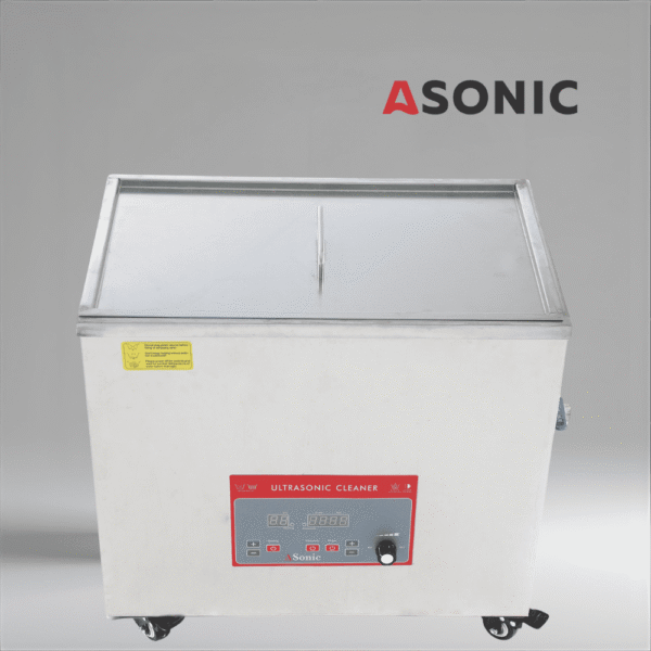ASONIC Индустриален ултразвуков почистващ уред 40L с капак ASONIC 40L промишлен ултразвуков почистващ уред с капак от неръждаема стомана, предназначен за професионална употреба.