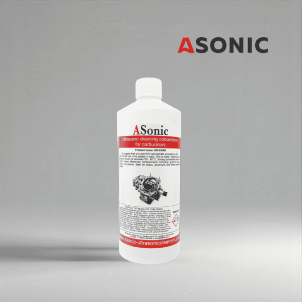 ASONIC AS-CARB-1 ултразвуков разтвор за почистване на карбуратори, 1L концентрат за двигатели и автомобилни компоненти.
