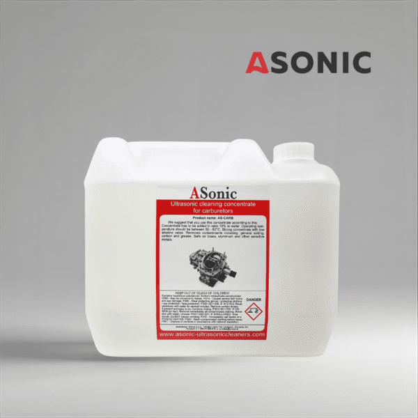 ASONIC AS-CARB-5 ултразвуков почистващ препарат за карбуратори, 5L мощен разтвор за инжектори, двигатели и автомобилни части